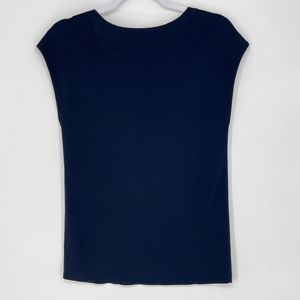 Talbots Navy Blue Knit Shell Top Medium Scoop Neck Cap Sleeve Nautical Preppy - Picture 3 of 7